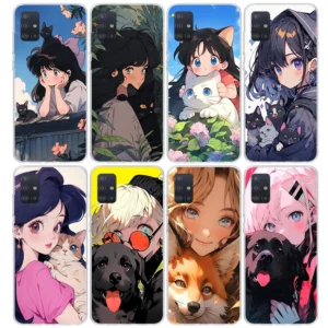 Cute Anime Ins Girls Animal Cat Phone Case for Samsung Galaxy A51 A71 A41 A31 A21S A11 A01 A50S A70 A40 A30S A20E A20S A10S A6 A